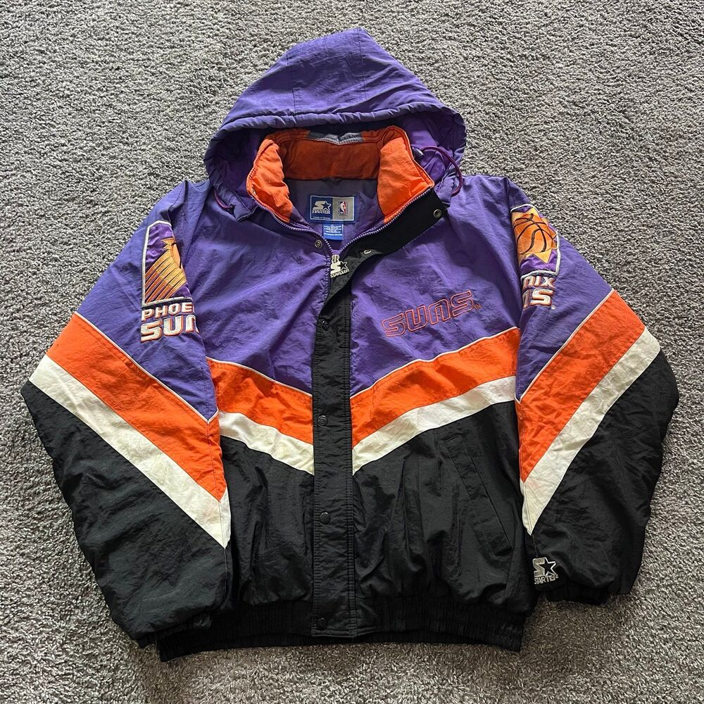 VTG 90s Starter Phoenix Suns Hoodied Puffer Jacket Full Zip Parka Sz‎ XL NBA